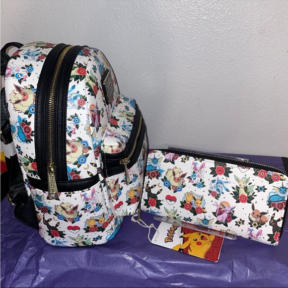 Loungefly Pokemon Eevee Evolutions Floral Traditional Tattoo Print Wallet